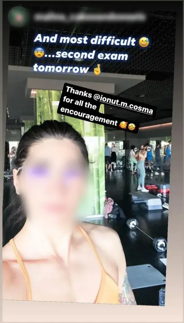 Story de Instagram al unei cursante: selfie în sală, cu mesajul ei dinaintea examenului