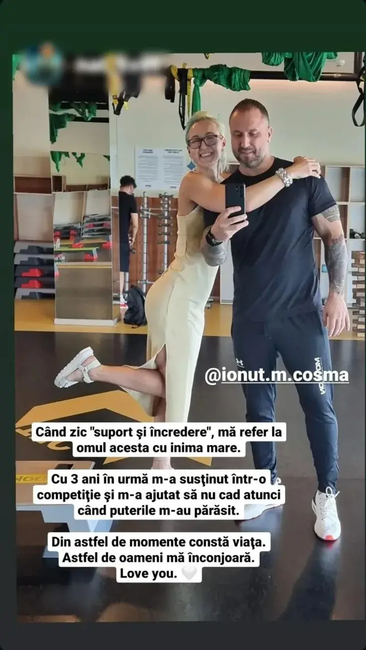 Story de Instagram al Nataliei Șveț: îl îmbrățișează pe Ionuț Cosma în sală, cu un mesaj despre sprijinul primit la o competiție